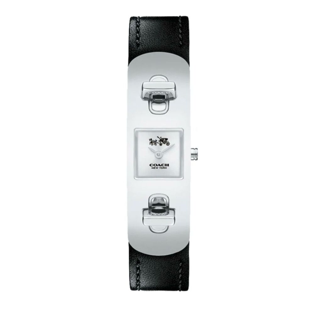 Coach swagger Silver Tone Watch with Black Leather Strap